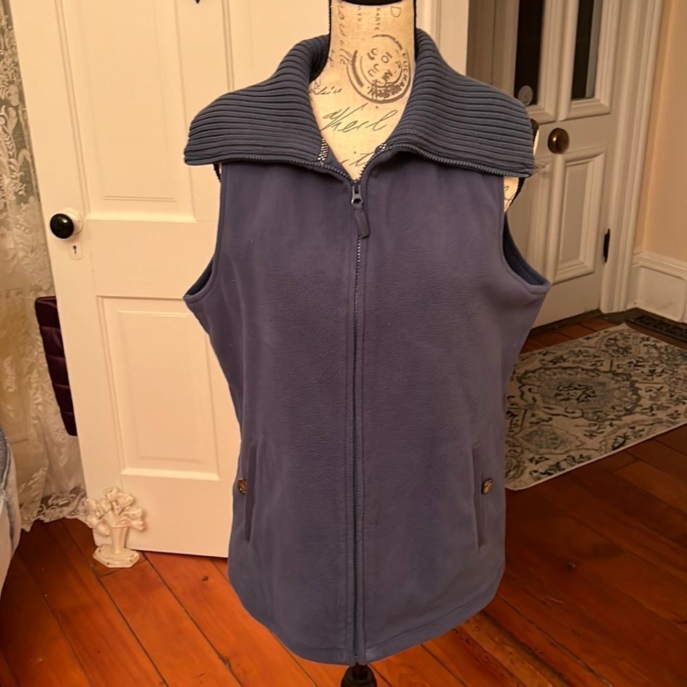 Lands End *French Blue* Shawl Collar Fleece Vest EUC